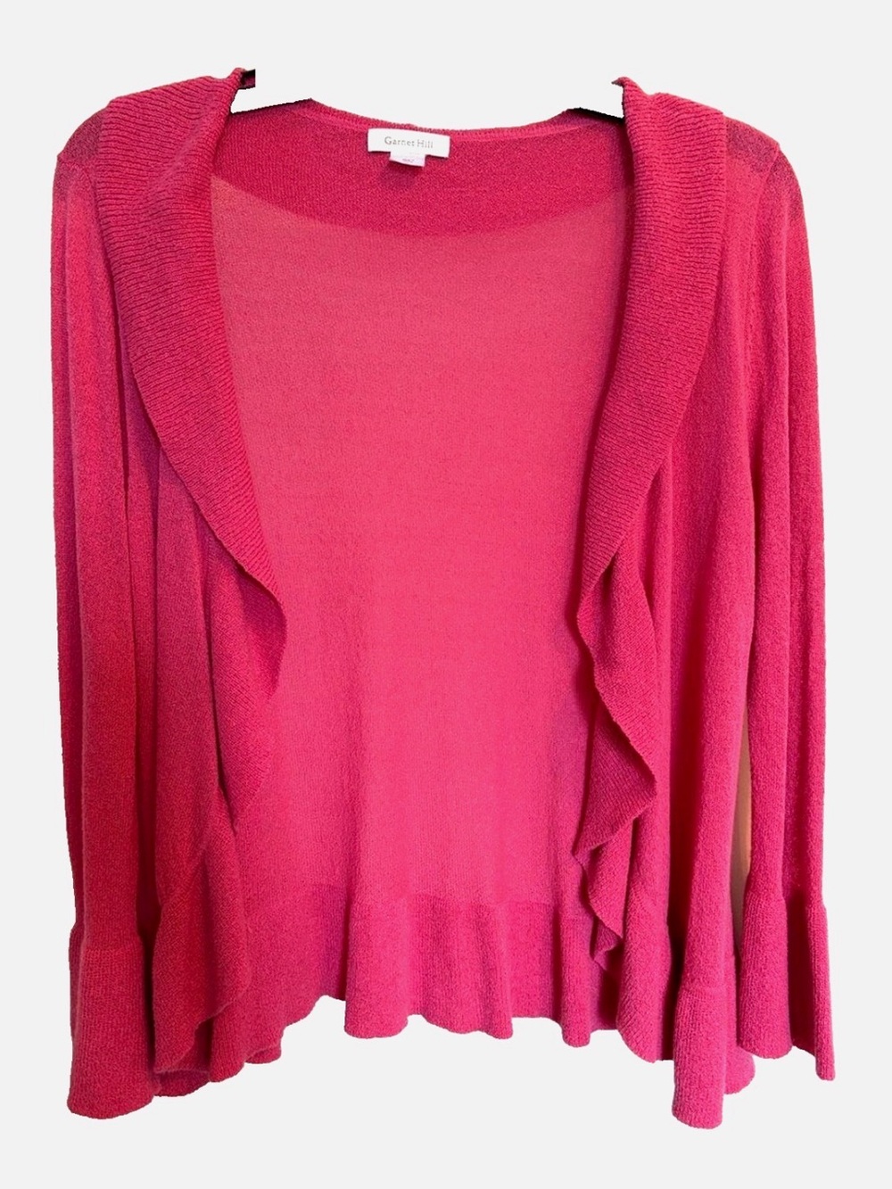 Garnet Hill Cardigan Small Pink Open Front Ruffle Draped Lightweight Sweater